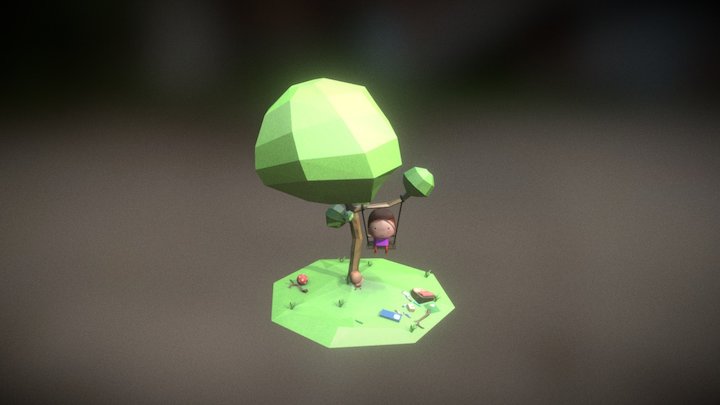 Blender Little Girl on swing, second try 3D Model