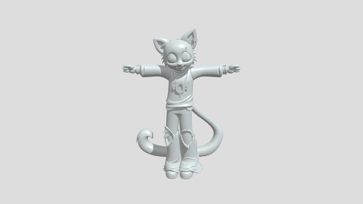 Anthropomorphic purple cat character 3D Model