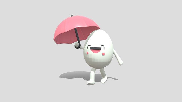 Egg Character With Umbrella - Cartoon Character 3D Model