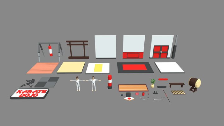 Low Poly Karate Dojo Pack 3D Model