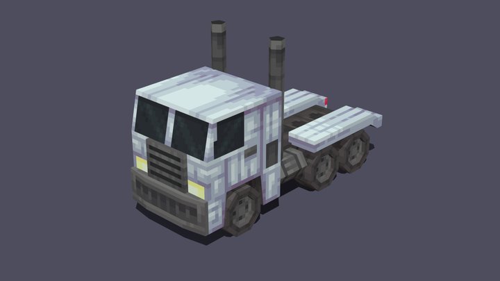 White Low Poly Semi Truck 3D Model