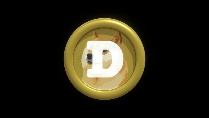 Dogecoin or DOGE Crypto Coin with cartoon style 3D Model