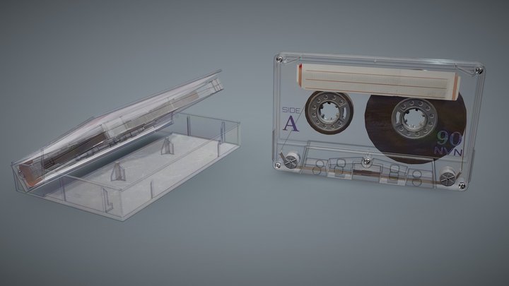 Cassette Tape And Case Gray 3D Model