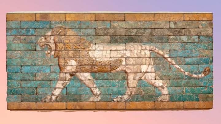 Passing lion, brick panel from Babylon 3D Model