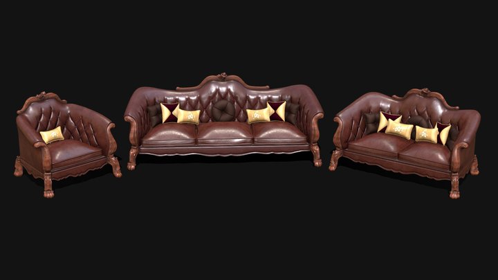 Velvet Couch - Videogame ready model 3D Model