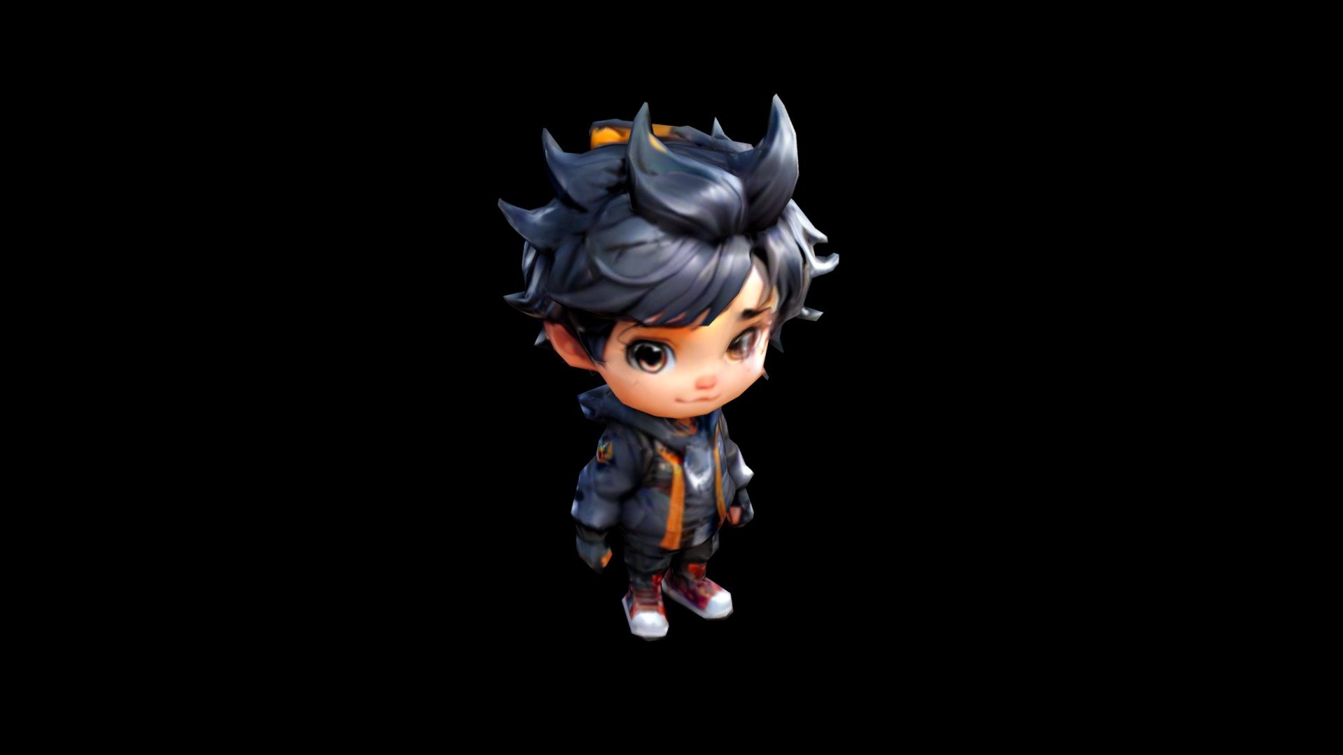 Anime-style character with spiky black hair and - Download Free 3D ...