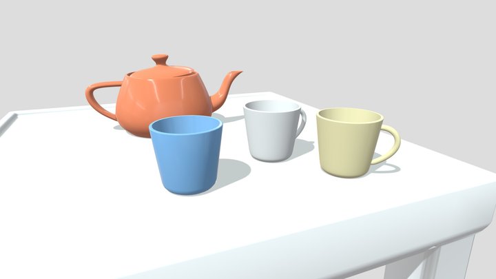 Realistic teapot and cups 3D Model