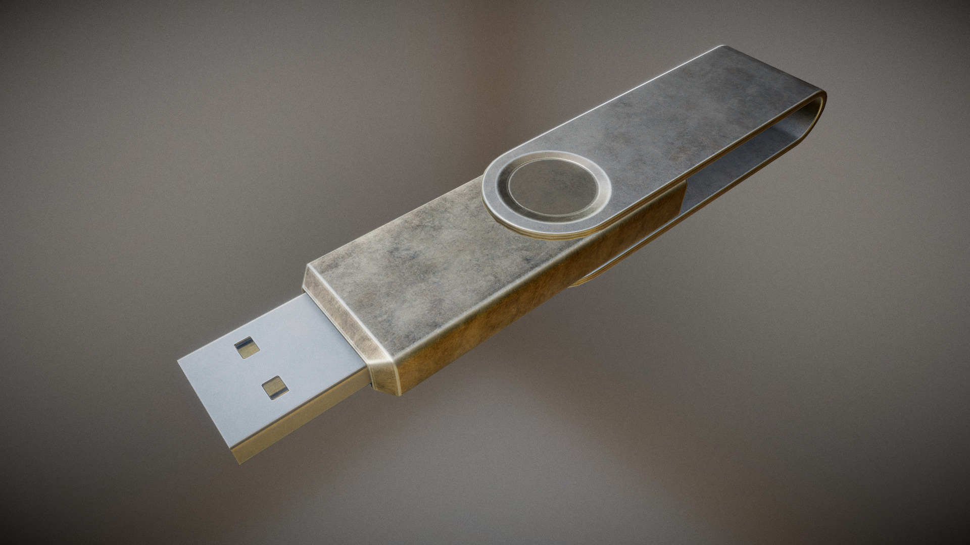 3D model USB Stick Low Poly Brass Version - This is a 3D model of the USB Stick Low Poly Brass Version. The 3D model is about a metal tool with a handle.