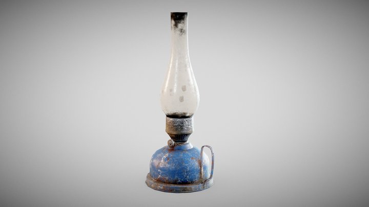 Painted blue vintage kerosene oil lamp da1 3D Model