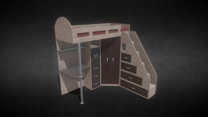 Loft Bed with Storage Area 3D Model