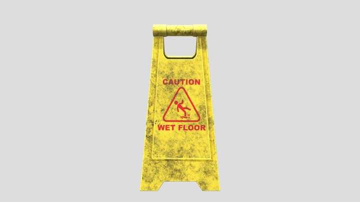 Wet Floor Sign Dirty 3D Model