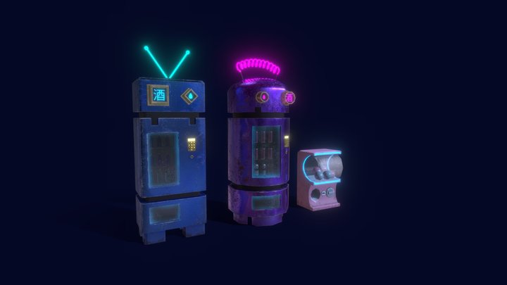Cyberpunk Vending and Gacha Machines 3D Model