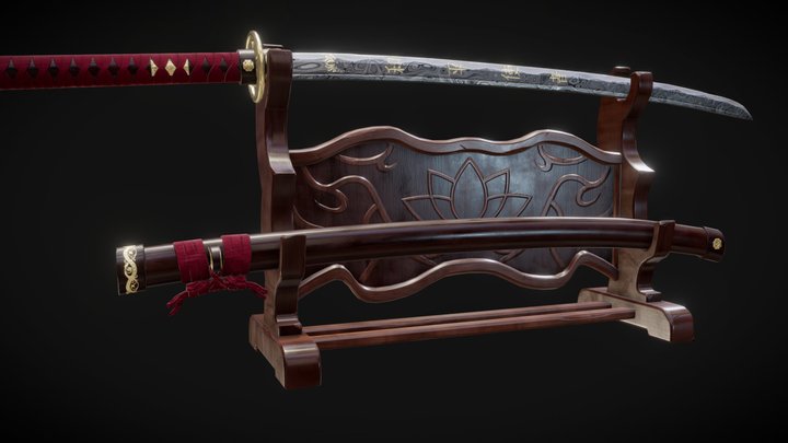 Katana "Peacekeeper" with sheath and stand 3D Model