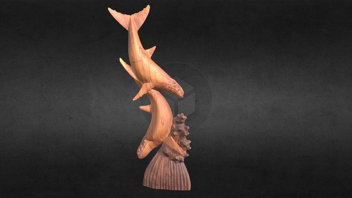 3D Scanned Wooden Whale Sculpture 3D Model