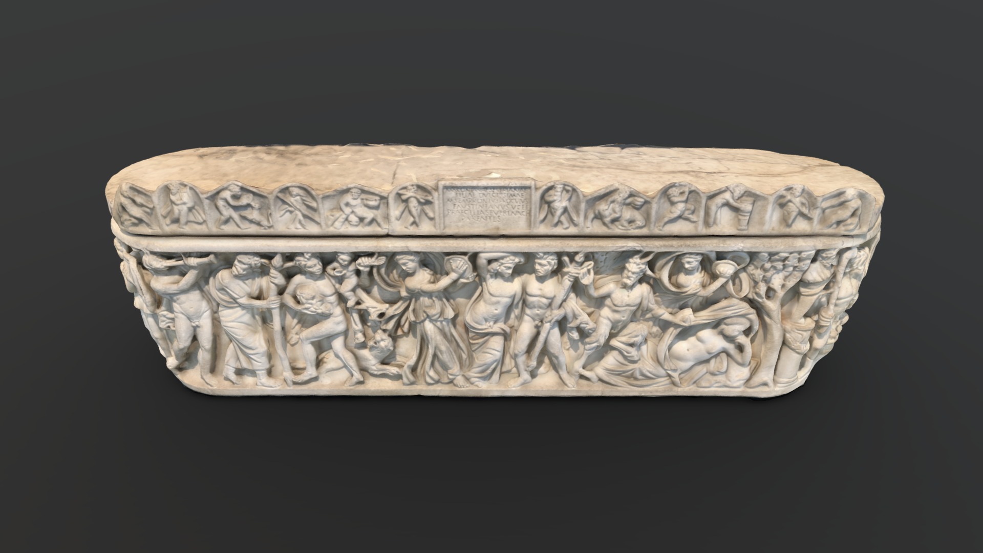 3D model Stone Sarcophagus (photogrammetry scan) - This is a 3D model of the Stone Sarcophagus (photogrammetry scan). The 3D model is about a stone carving of a group of people.