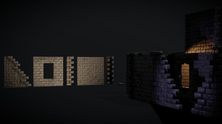 Modular Stone Brick Walls 3D Model