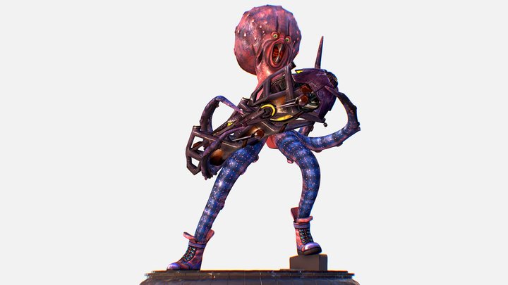 Skined Octopus Soldier with Big Laser Gun 3D Model