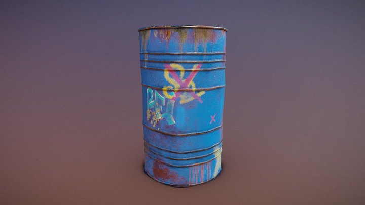 blue oil barrel with lots of spray paint streaks 3D Model