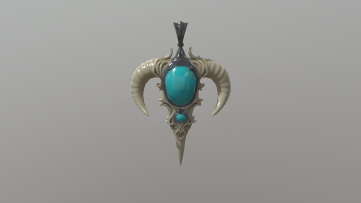 Tribal Turquoise & Bone Pendant 3D Model