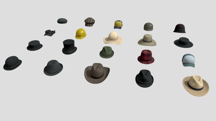 Stylish Hats Collection 3D Model