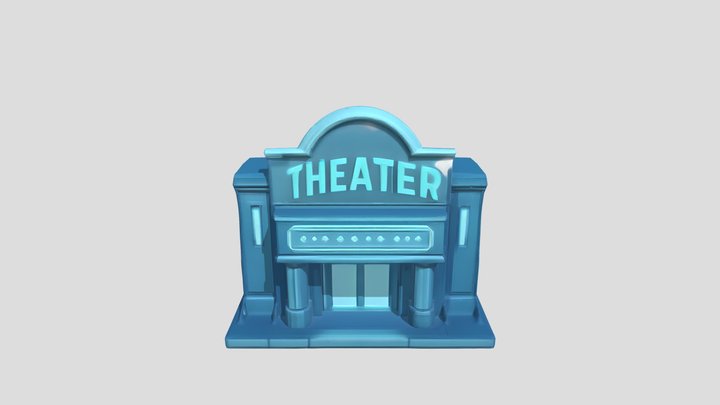 theater building with illuminated sign 3D Model