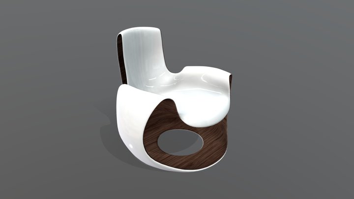 White Wooden Curved Chair 3D Model
