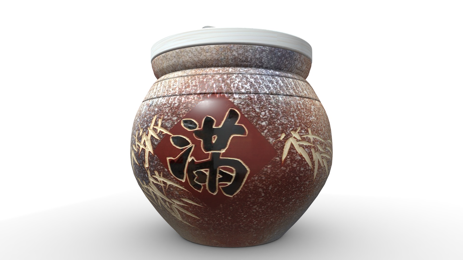 3D model 【3D模擬-上等】10斤彩陶色『 滿竹 』米甕展示 - This is a 3D model of the 【3D模擬-上等】10斤彩陶色『 滿竹 』米甕展示. The 3D model is about a jar with a graphic design on it.