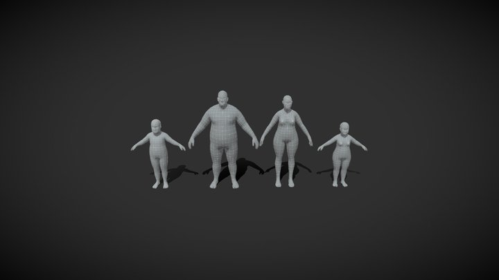 Fat Human Body Base Mesh 3D Model Family Pack 3D Model