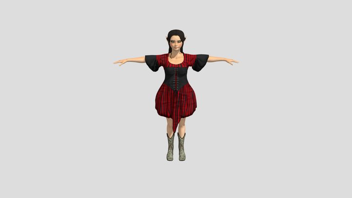 Elf red dress t-pose 3D Model