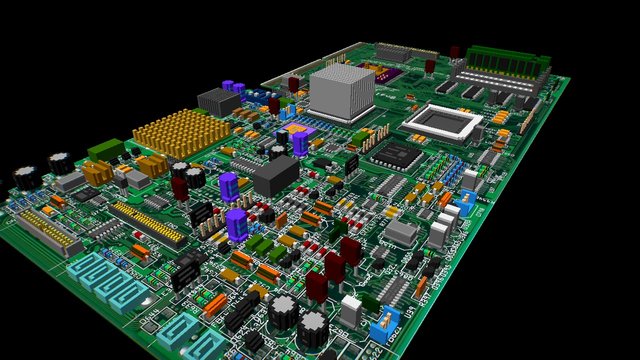 Low Poly Flat shaded PCB & Components 3D Model