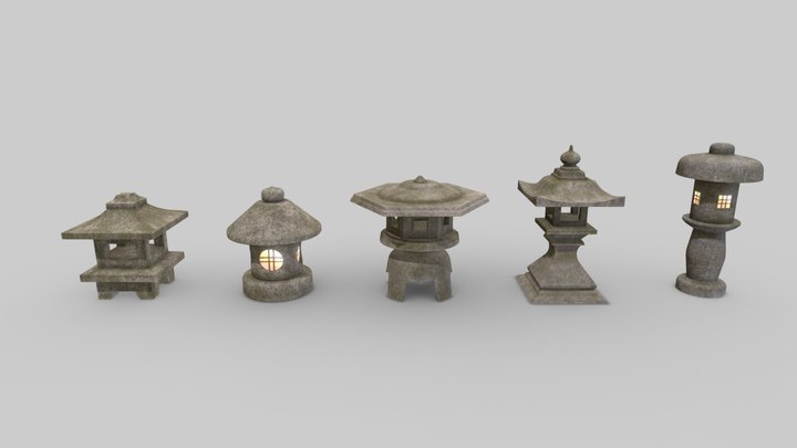 Japanese stone lanterns 3D Model