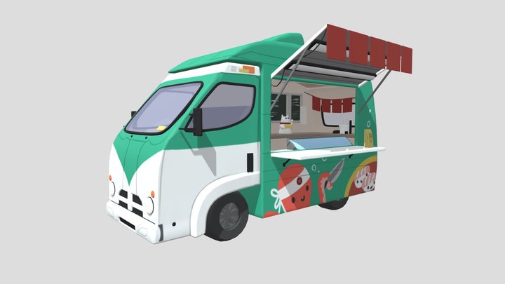 3D Sushi Truck Stylized Vehicle - AnimSchool 3D Model
