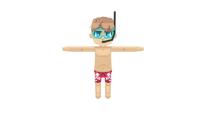 Pixel-art Scuba Diver 3D Model