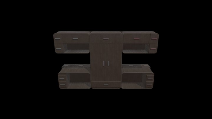 Dark wood bedroom furniture 3D Model