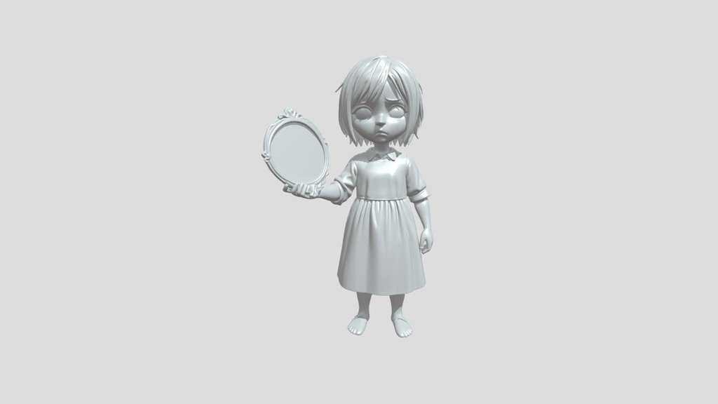 Spooky little girl holding a mirror