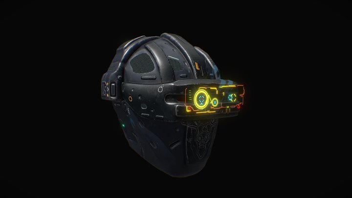 Low poly sci fi holo helmet character asset 3D Model