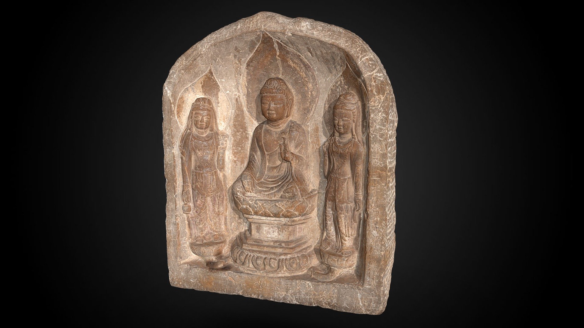 Stele with Buddha and two Bodhisattvas, 678 CE - Download Free 3D model ...
