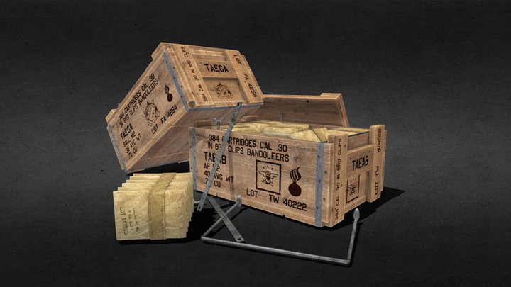 .30 Caliber Bandoleer wood crate 3D Model