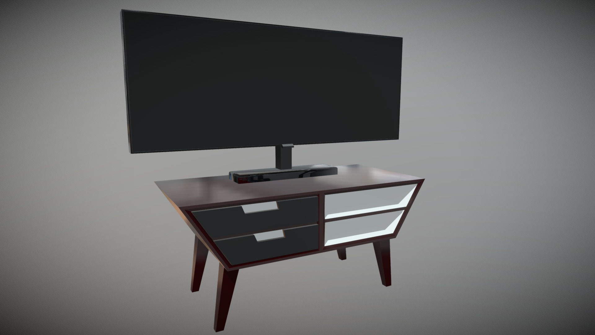 3D model TV Rack - This is a 3D model of the TV Rack. The 3D model is about a black board on a table.