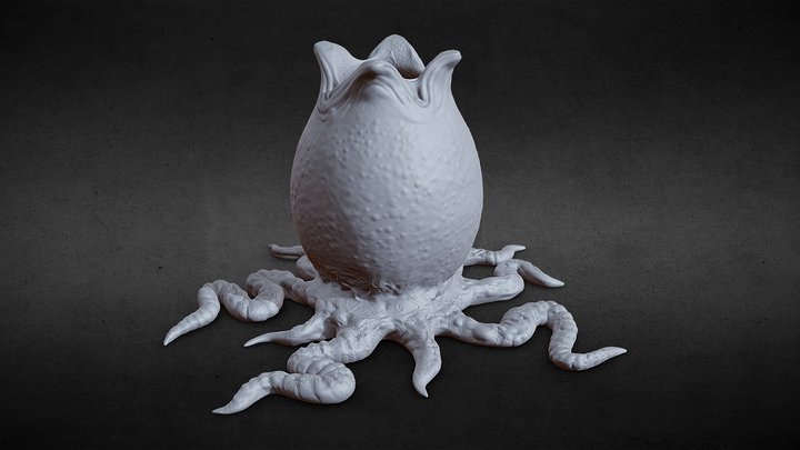 3D PRINTABLE OPEN ALIEN EGG OVOMORPH WITH ROOTS 3D Model