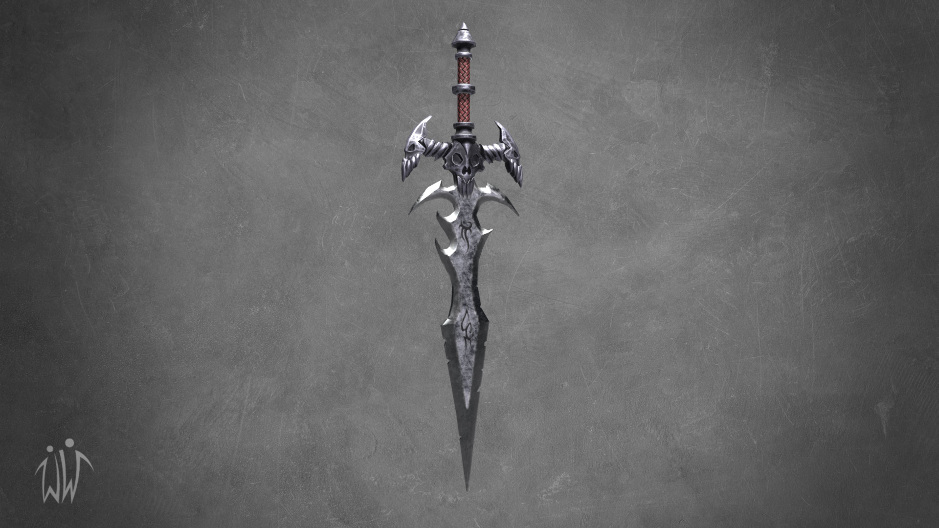 3D model Ancient Battle Sword - This is a 3D model of the Ancient Battle Sword. The 3D model is about a cross on a grey background.