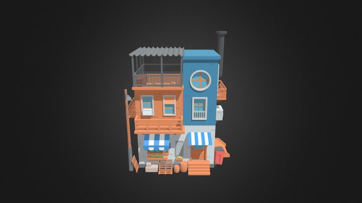 stylized low poly house model 3D Model