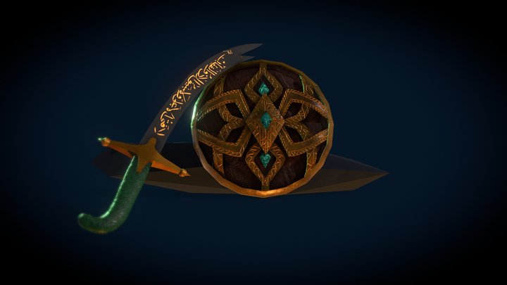 Islamic Zulfiqar Scissor Sword and Shield 3D Model