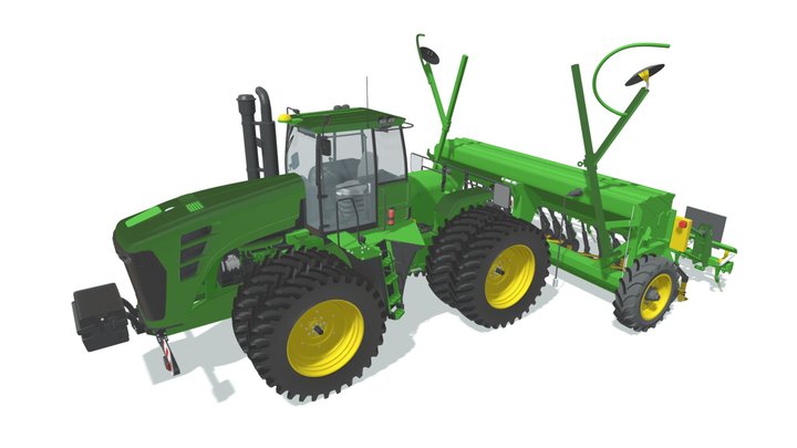 Tractor with Seed Drill 3D Model