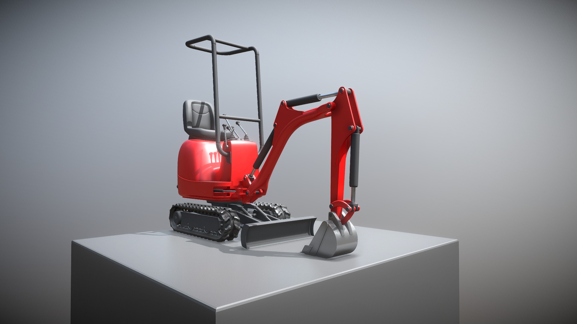 3D model Mini-Excavator (High-Poly Version) - This is a 3D model of the Mini-Excavator (High-Poly Version). The 3D model is about a red and black machine.