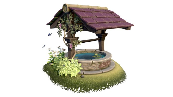 Hand Painted Fairytale Wishing Well 3D Model