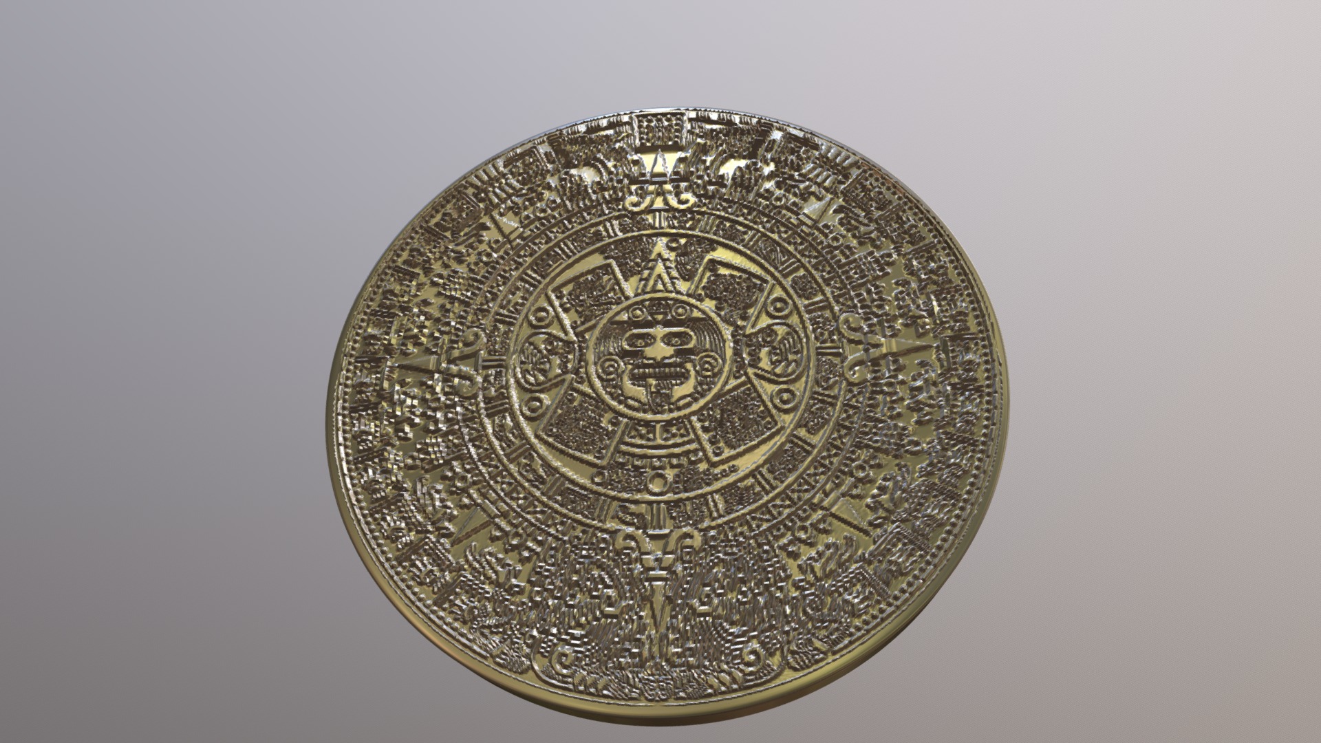 3D model Aztec Calendar 2 - This is a 3D model of the Aztec Calendar 2. The 3D model is about a gold coin with a design.