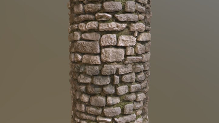Old stone wall free material PBR 3D Model