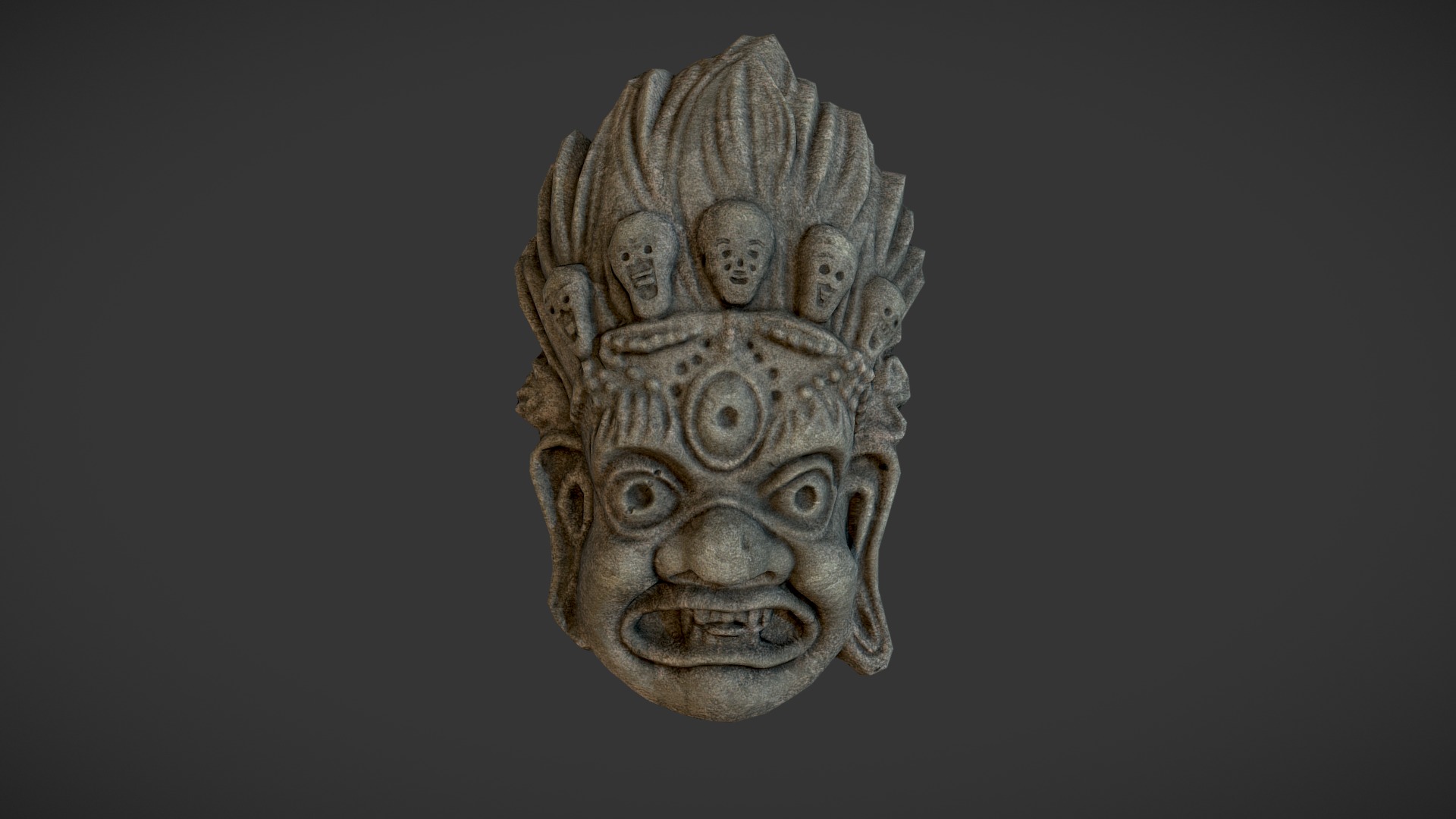 3D model Maya Tribal Mask - This is a 3D model of the Maya Tribal Mask. The 3D model is about a stone sculpture of a person.