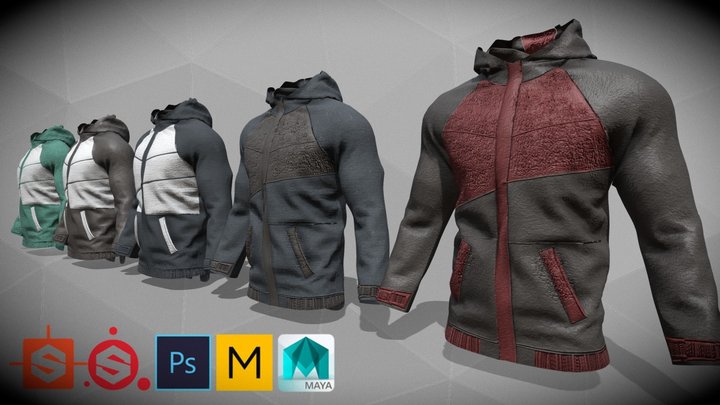 jacket with 5 matrial  (FREE MODEL) 3D Model